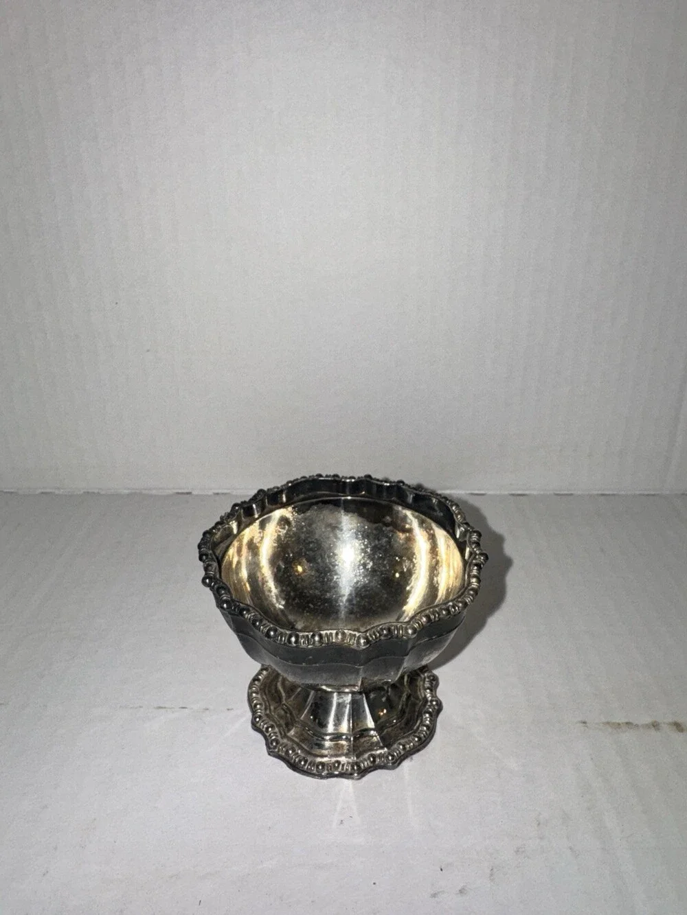 Vintage Silverplate Pedestal Salt Cellar Open Dish Scalloped Edge